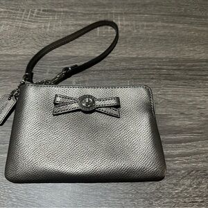 Coach Metallic Gray Wristlet Clutch